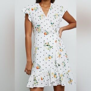 Rails Summer Dress Polka Dot Citrus Frilly Wrap Dress Feminine White Size XS
